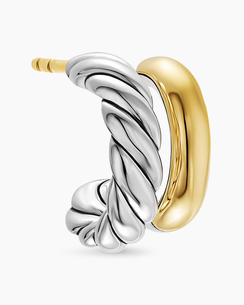 Womens DY Mercer® Double Hoop Huggie Earrings in Sterling Silver with 18ct Yellow Gold, 13.5mm