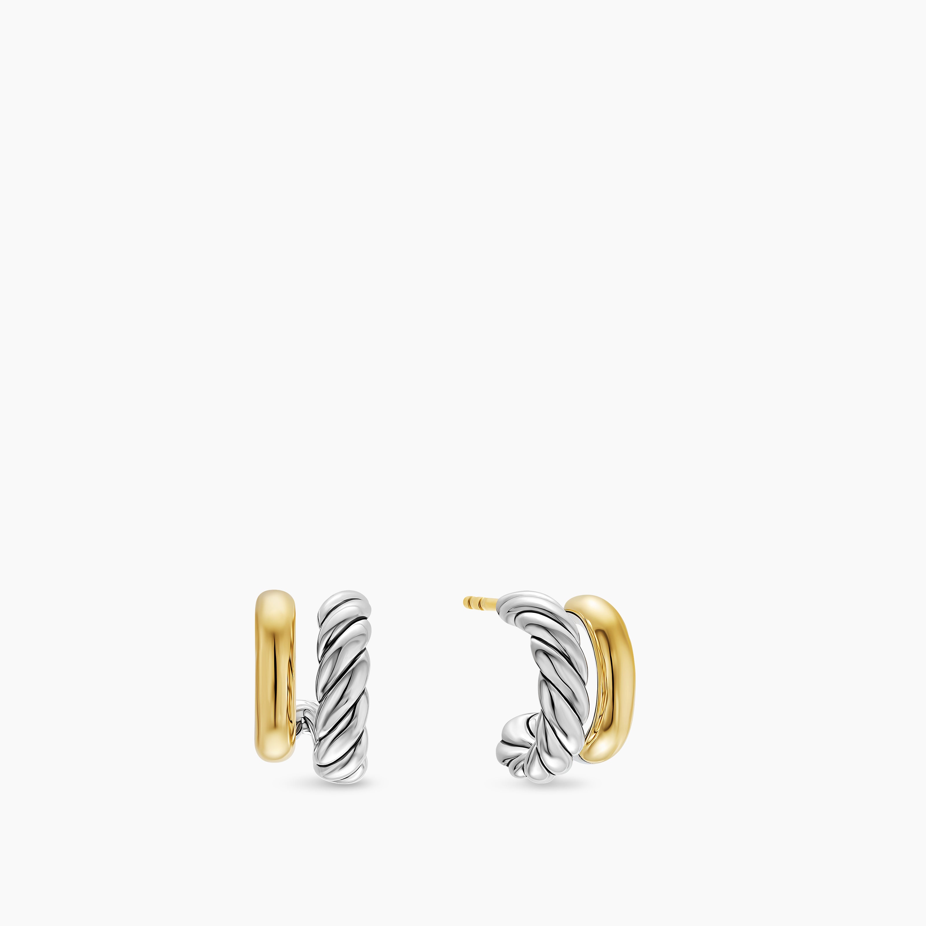 Womens DY Mercer&reg; Double Hoop Huggie Earrings in Sterling Silver with 18K Yellow Gold, 13.5mm