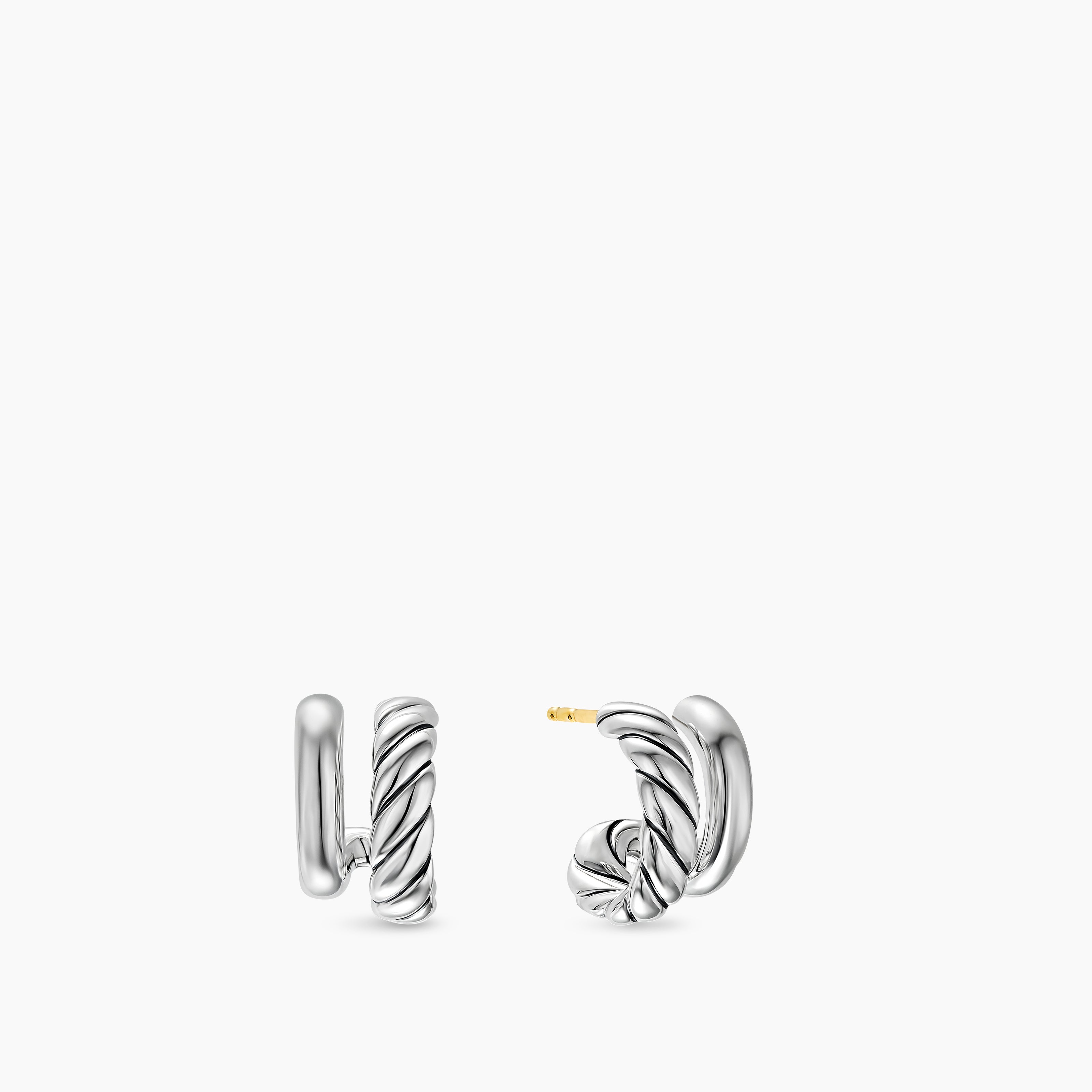 Womens DY Mercer&reg; Double Hoop Huggie Earrings in Sterling Silver, 13.5mm