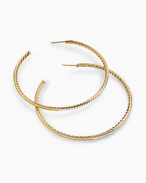 Womens Pavé Hoop Earrings in 18K Yellow Gold with Diamonds, 63.5mm