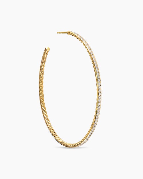 Womens Pavé Hoop Earrings in 18K Yellow Gold with Diamonds, 63.5mm