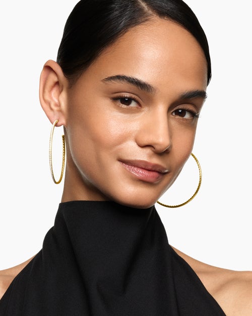 Womens Pavé Hoop Earrings in 18K Yellow Gold with Diamonds, 63.5mm