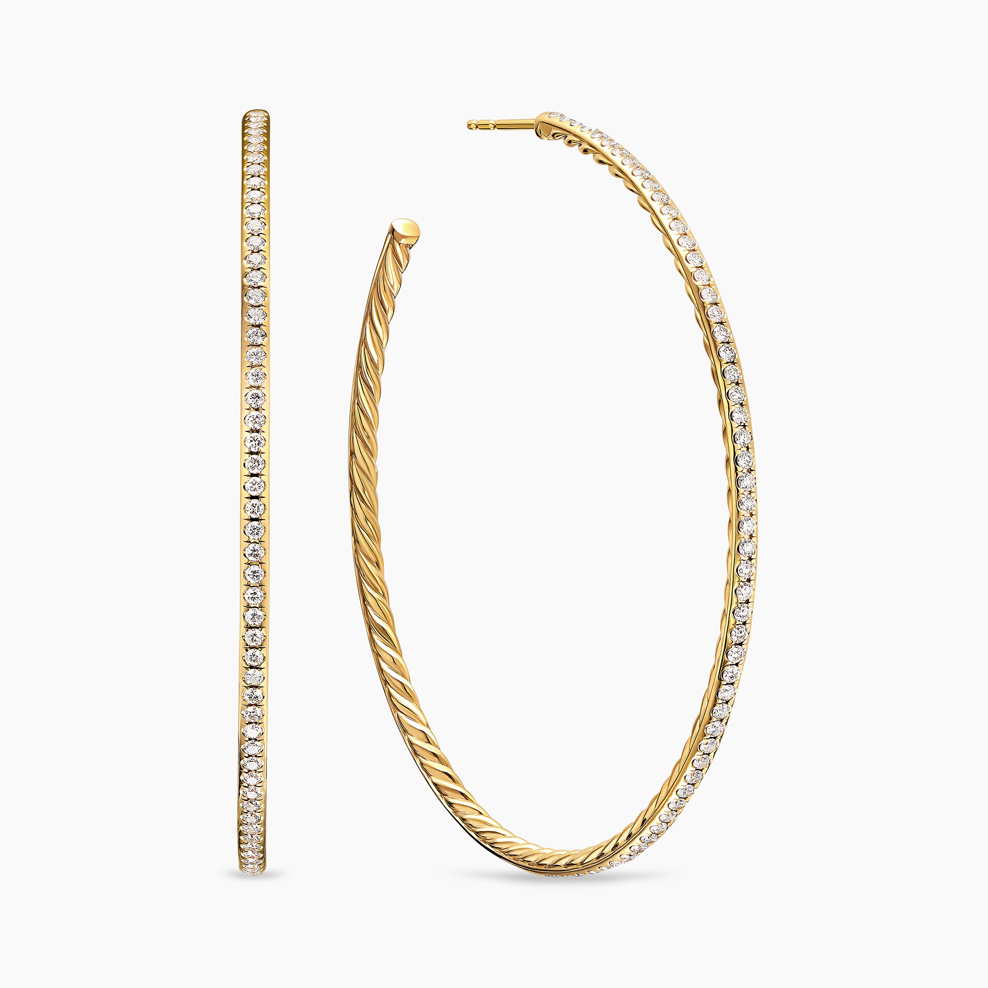 Womens Pav&eacute; Hoop Earrings in 18K Yellow Gold with Diamonds, 63.5mm