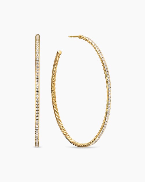 Womens Pavé Hoop Earrings in 18K Yellow Gold with Diamonds, 63.5mm