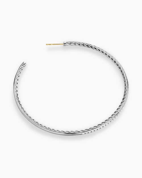 Womens Pavé Hoop Earrings in Sterling Silver with Diamonds, 63.5mm