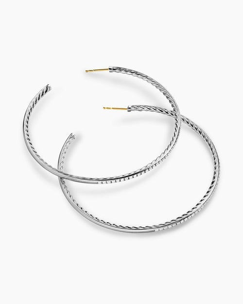 Womens Pavé Hoop Earrings in Sterling Silver with Diamonds, 63.5mm