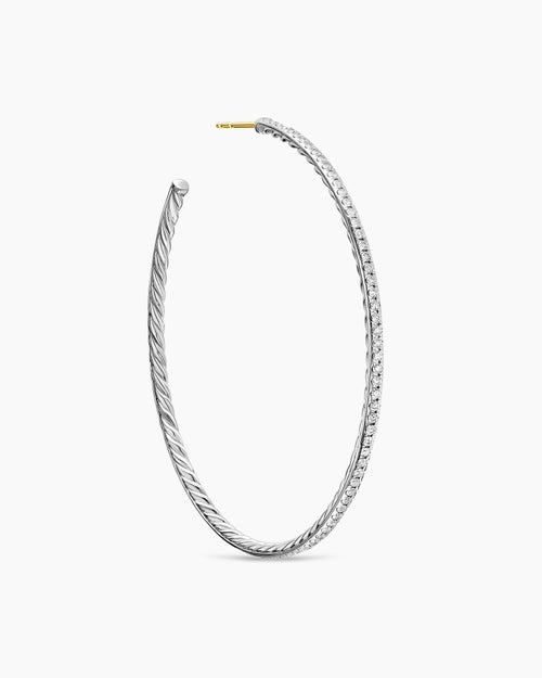 Womens Pavé Hoop Earrings in Sterling Silver with Diamonds, 63.5mm