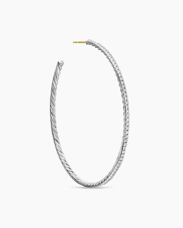Pavé Hoop Earrings in Sterling Silver with Diamonds, 63.5mm