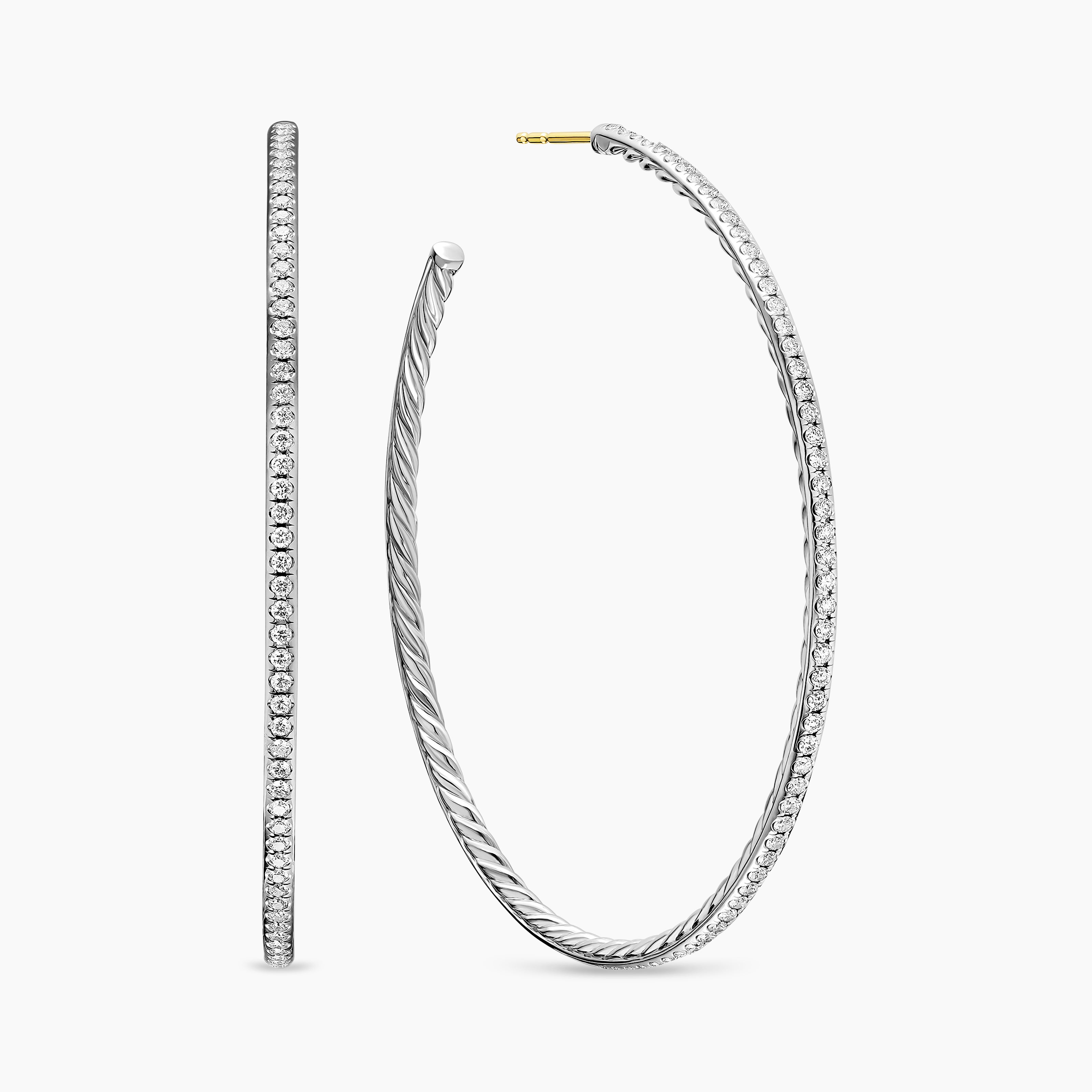 Womens Pav&eacute; Hoop Earrings in Sterling Silver with Diamonds, 63.5mm