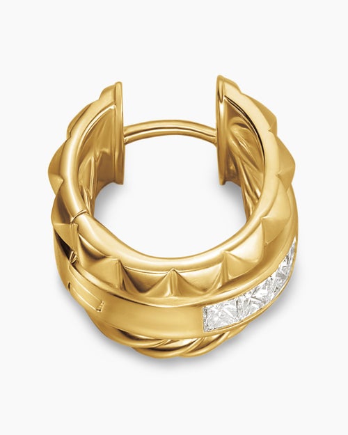 Womens Crossover Trio Huggie Hoop Earrings in 18K Yellow Gold with Diamonds, 15.1mm