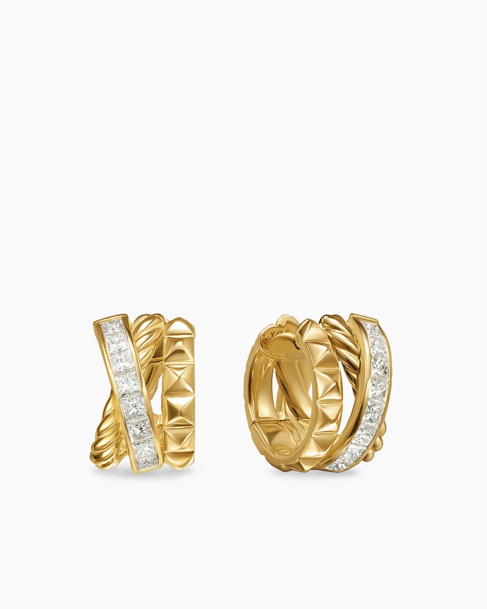 Petites créoles Crossover Trio en or jaune 18 carats avec diamants, 26,5 mm femme