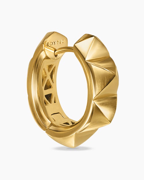 Womens Pyramid Hoop Earrings in 18K Yellow Gold, 18.7mm