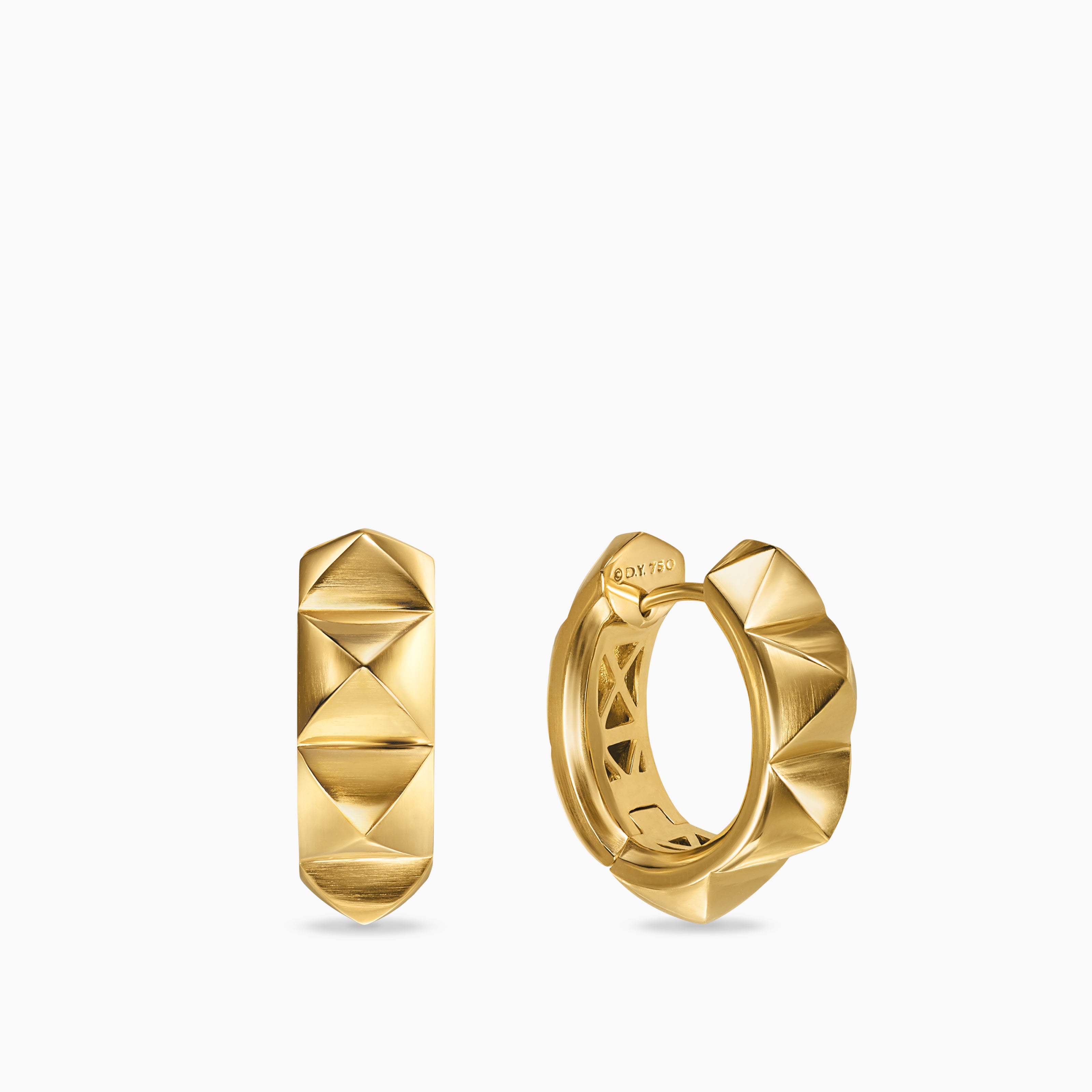 Womens Pyramid Hoop Earrings in 18K Yellow Gold, 18.7mm