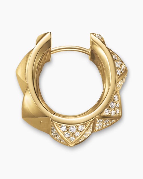 Womens Pyramid Hoop Earrings in 18K Yellow Gold with Diamonds, 18.7mm