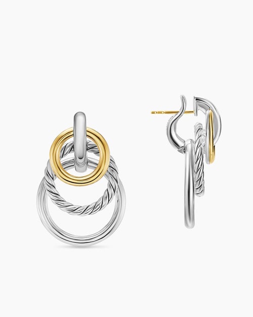 Womens DY Mercer® Triple Ring Drop Earrings in Sterling Silver with 18K Yellow Gold, 35.6mm