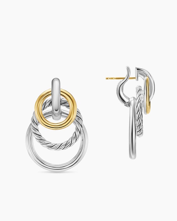 DY Mercer® Triple Ring Drop Earrings in Sterling Silver with 18K Yellow Gold, 35.6mm