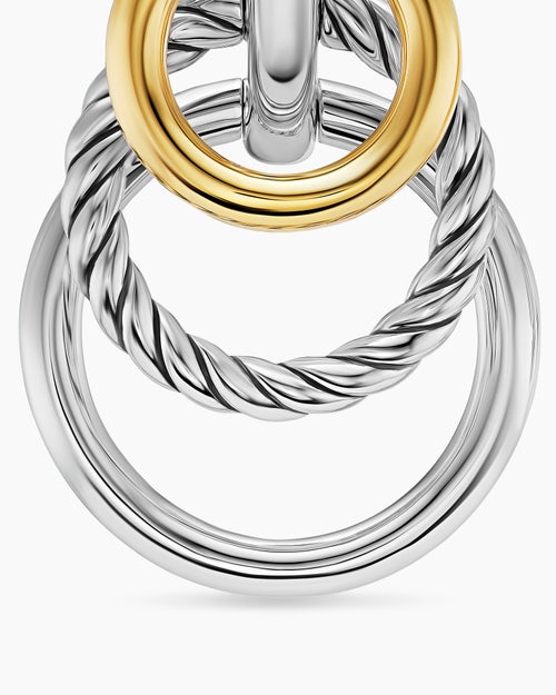 Womens DY Mercer® Triple Ring Drop Earrings in Sterling Silver with 18K Yellow Gold, 35.6mm