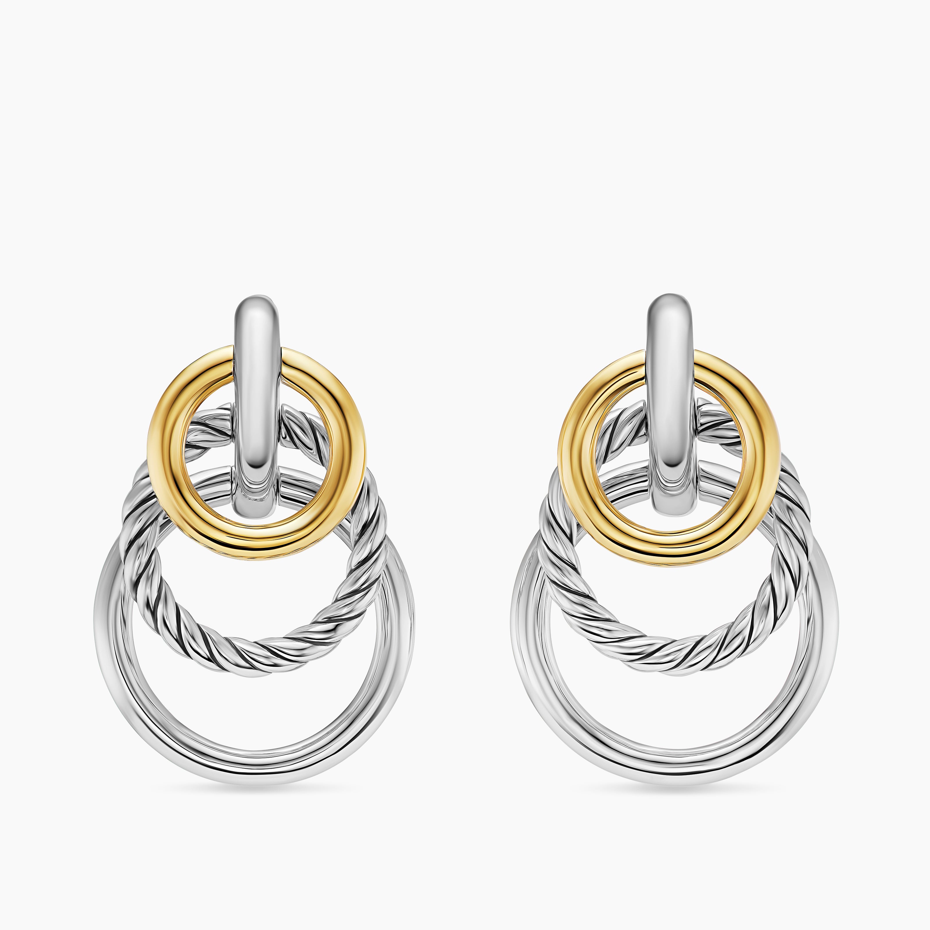 Womens DY Mercer&reg; Triple Ring Drop Earrings in Sterling Silver with 18K Yellow Gold, 35.6mm