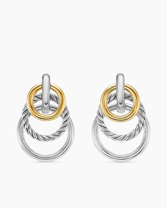 DY Mercer® Triple Ring Drop Earrings in Sterling Silver with 18K Yellow Gold, 35.6mm