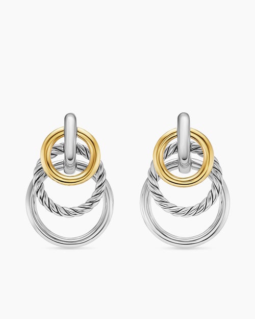Womens DY Mercer® Triple Ring Drop Earrings in Sterling Silver with 18K Yellow Gold, 35.6mm