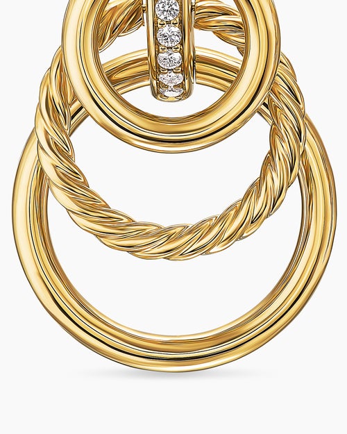 Womens DY Mercer® Triple Ring Drop Earrings in 18K Yellow Gold with Diamonds, 35.6mm