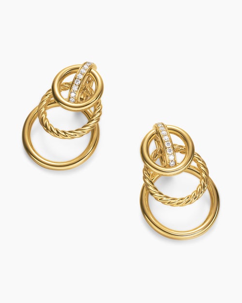 Womens DY Mercer® Triple Ring Drop Earrings in 18K Yellow Gold with Diamonds, 35.6mm