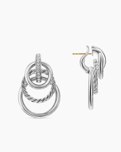 Womens DY Mercer® Triple Ring Drop Earrings in Sterling Silver with Diamonds, 35.6mm