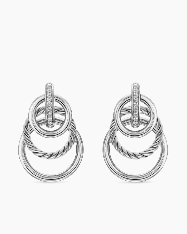 DY Mercer® Triple Ring Drop Earrings in Sterling Silver with Diamonds, 35.6mm