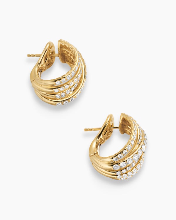 Pavé Crossover Shrimp Earrings in 18K Yellow Gold with Diamonds, 19.6mm