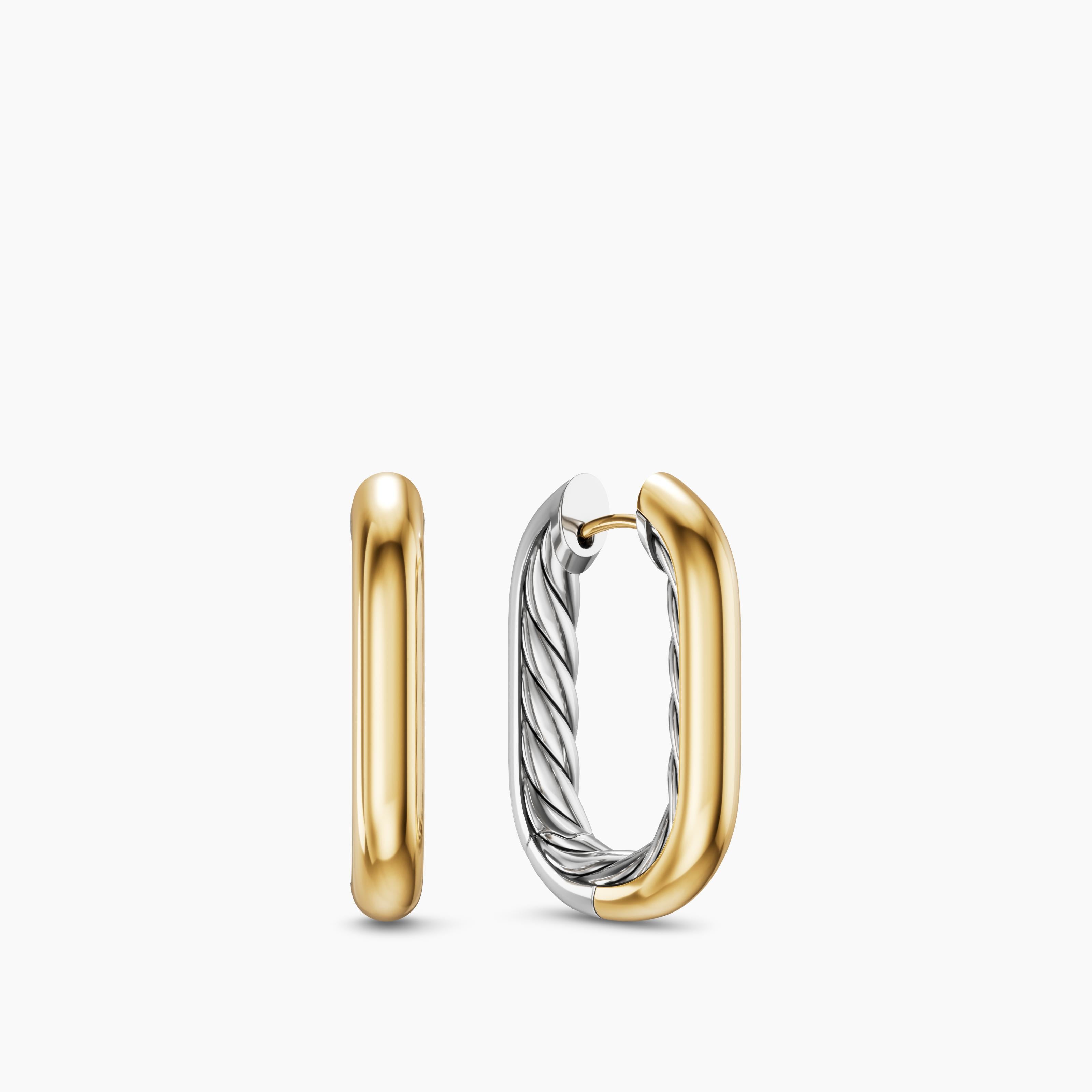 Womens DY Madison&reg; Smooth Hoop Earrings in Sterling Silver with 14K Yellow Gold, 24.3mm