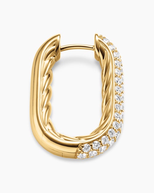 Womens DY Madison® Smooth Hoop Earrings in 18K Yellow Gold with Diamonds, 24.3mm