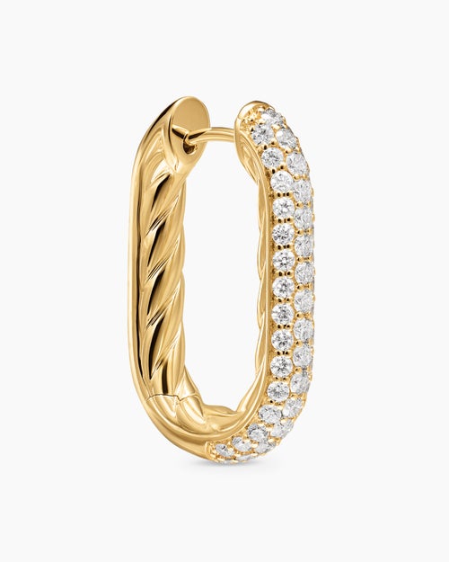 Womens DY Madison® Smooth Hoop Earrings in 18K Yellow Gold with Diamonds, 24.3mm