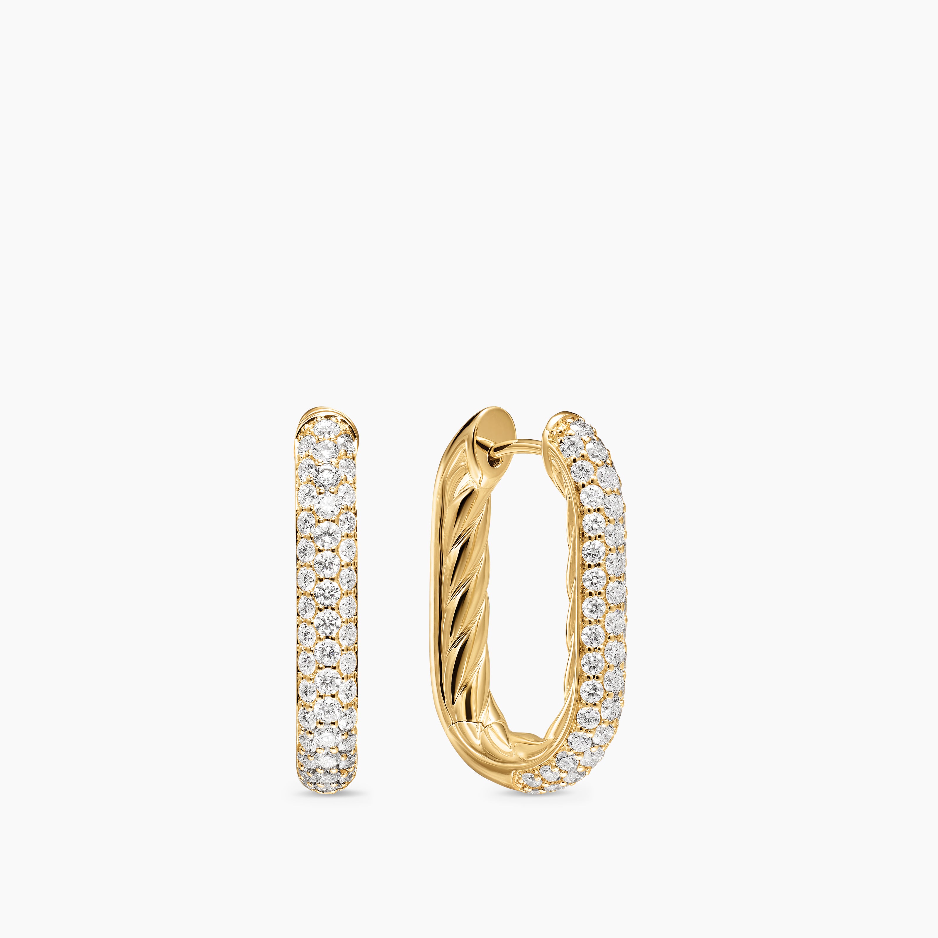 Womens DY Madison&reg; Smooth Hoop Earrings in 18K Yellow Gold with Diamonds, 24.3mm