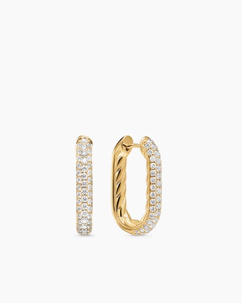Womens DY Madison® Smooth Hoop Earrings in 18K Yellow Gold with Diamonds, 24.3mm