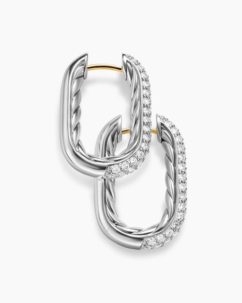 Womens DY Madison® Smooth Hoop Earrings in Sterling Silver with Diamonds, 24.3mm