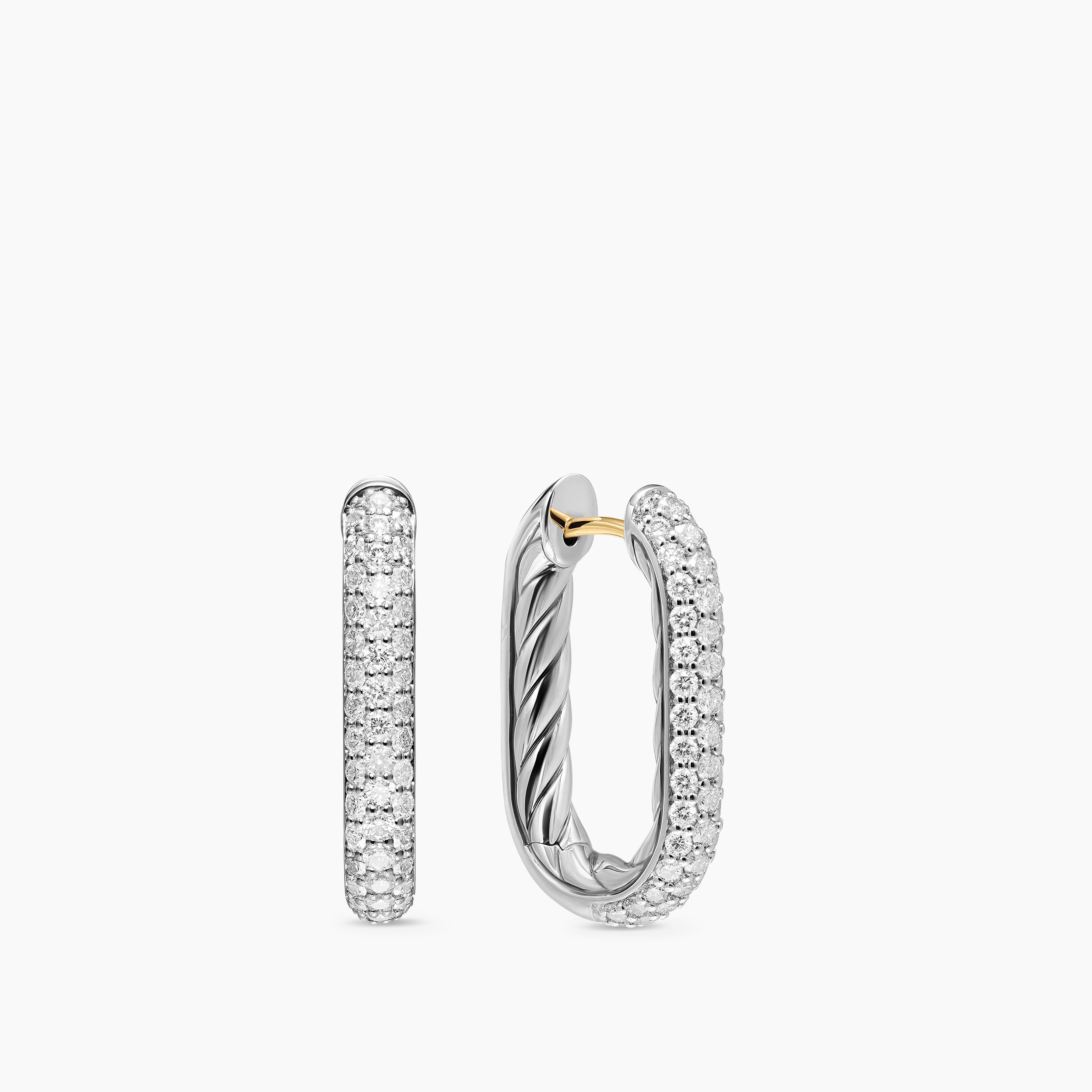 Womens DY Madison&reg; Smooth Hoop Earrings in Sterling Silver with Diamonds, 24.3mm