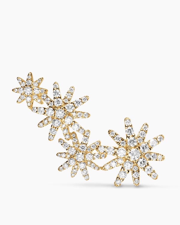 Starburst Full Pavé Climber Earrings in 18K Yellow Gold with Diamonds, 26.9mm