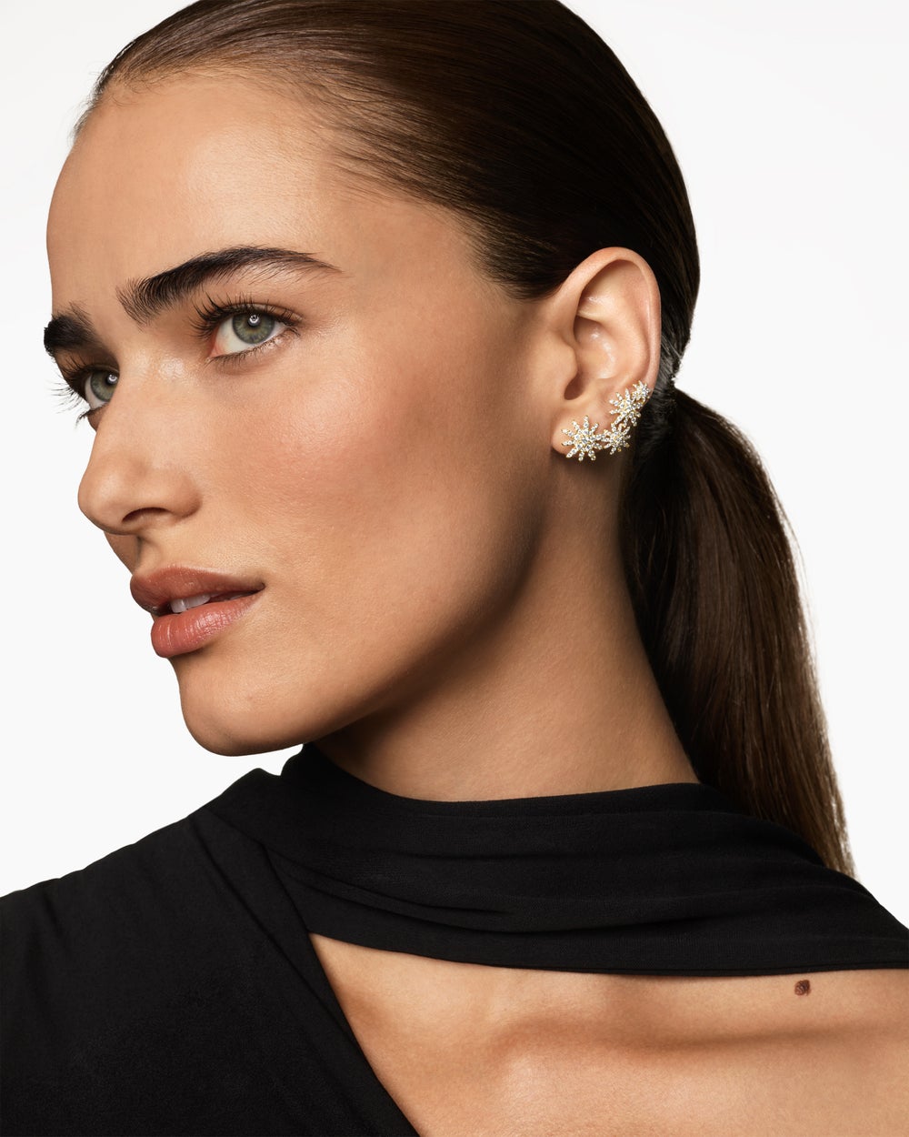 Boucles d’oreilles grimpantes Starburst Climber en or jaune 18 carats avec pavé de diamants intégral, 26,9 mm femmes