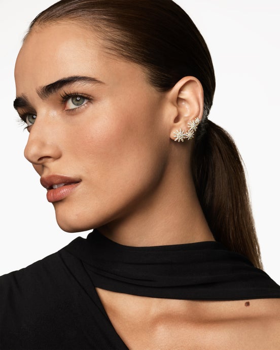 Starburst Full Pavé Climber Earrings in 18K Yellow Gold with Diamonds, 26.9mm