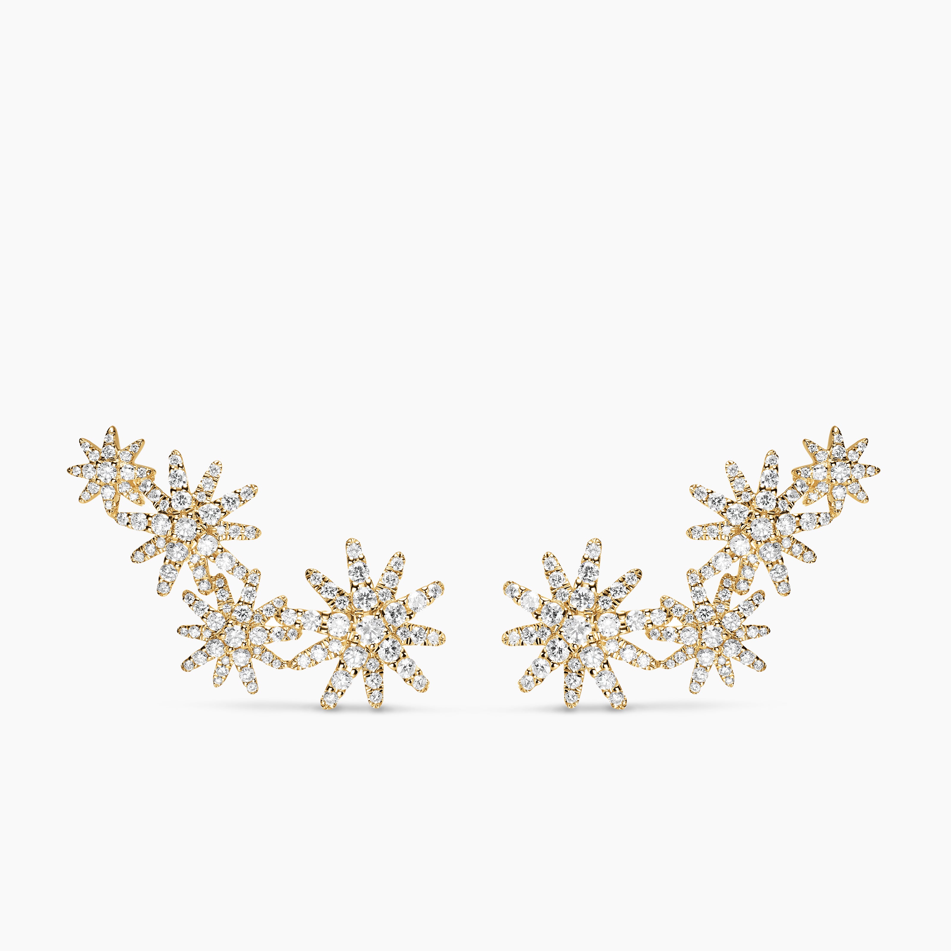 Womens Starburst Full Pav&eacute; Climber Earrings in 18K Yellow Gold with Diamonds, 26.9mm