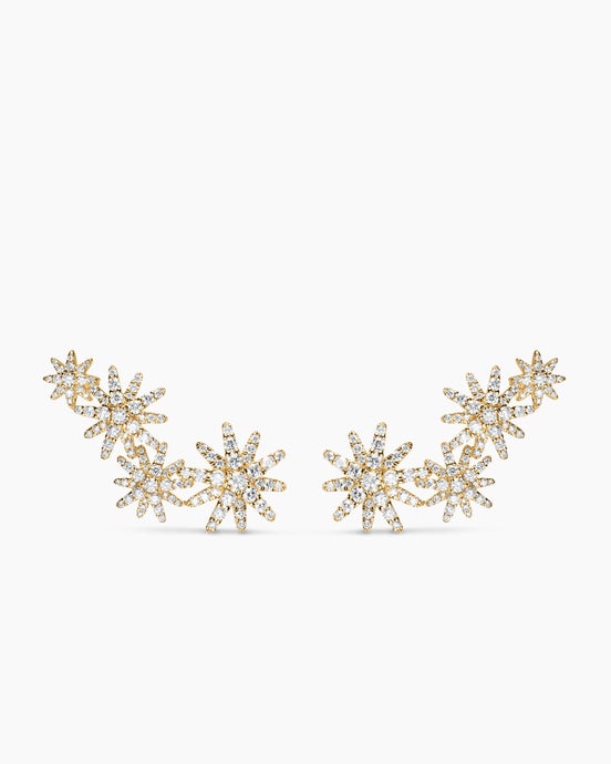 Starburst Full Pavé Climber Earrings in 18K Yellow Gold with Diamonds, 26.9mm
