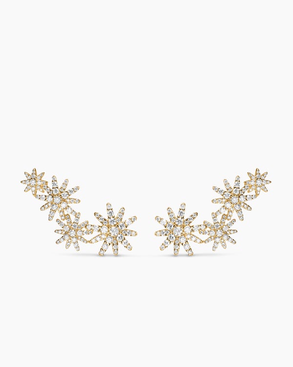 Starburst Full Pavé Climber Earrings in 18K Yellow Gold with Diamonds, 26.9mm