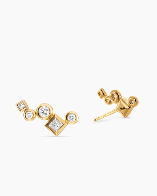 Womens Petite Modern Renaissance® Climber Earrings in 18K Yellow Gold with Diamonds, 15mm