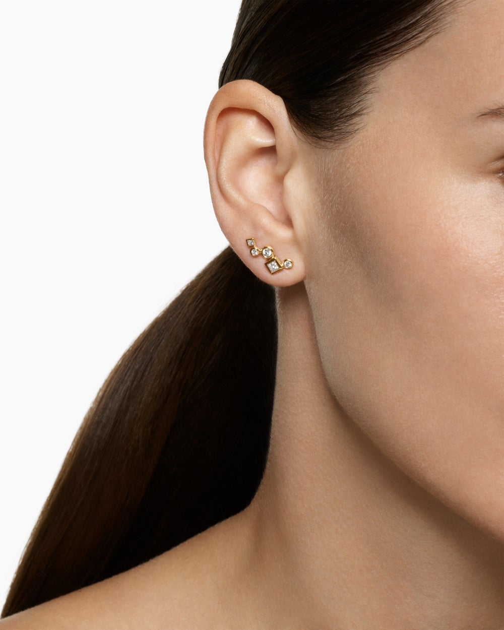 Womens Petite Modern Renaissance® Climber Earrings in 18K Yellow Gold with Diamonds, 15mm
