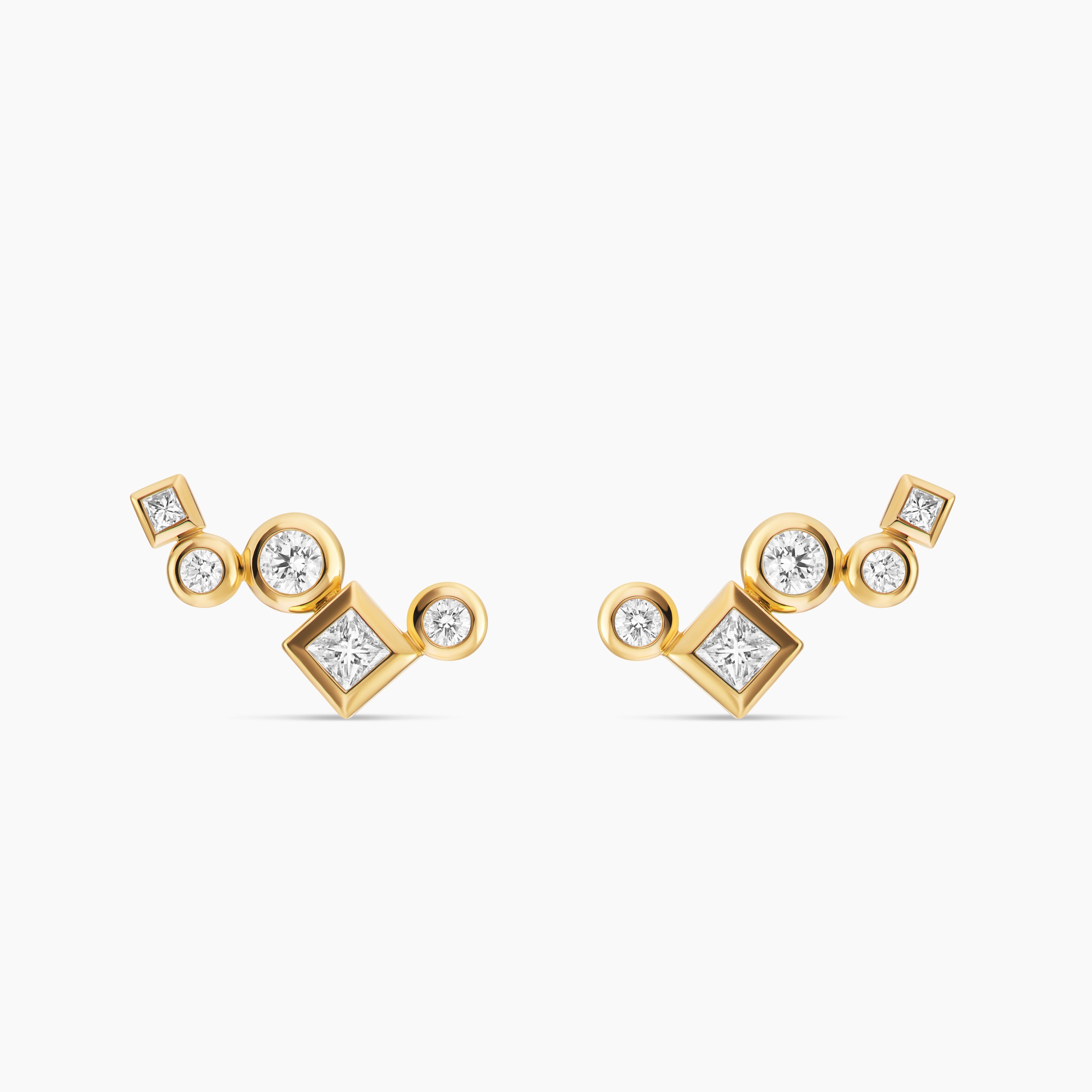 Womens Petite Modern Renaissance&reg; Climber Earrings in 18K Yellow Gold with Diamonds, 15mm