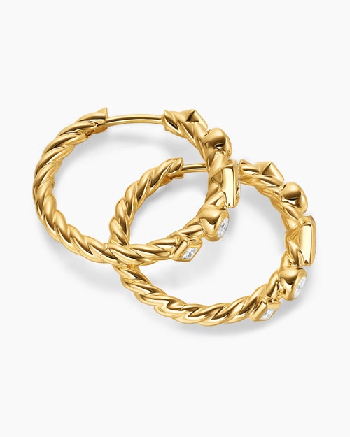 Womens Petite Modern Renaissance® Hoop Earrings in 18K Yellow Gold with Diamonds, 21mm