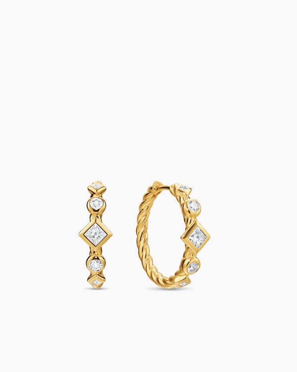 Petite Modern Renaissance® Hoop Earrings in 18K Yellow Gold with Diamonds, 21mm