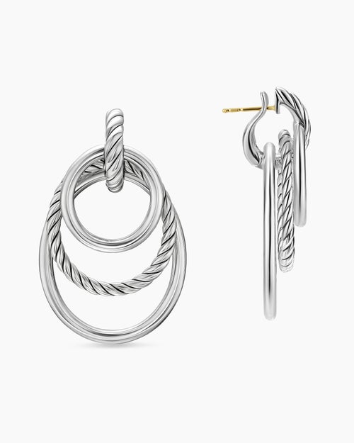 Womens DY Mercer® Bold Triple Ring Drop Earrings in Sterling Silver, 48mm