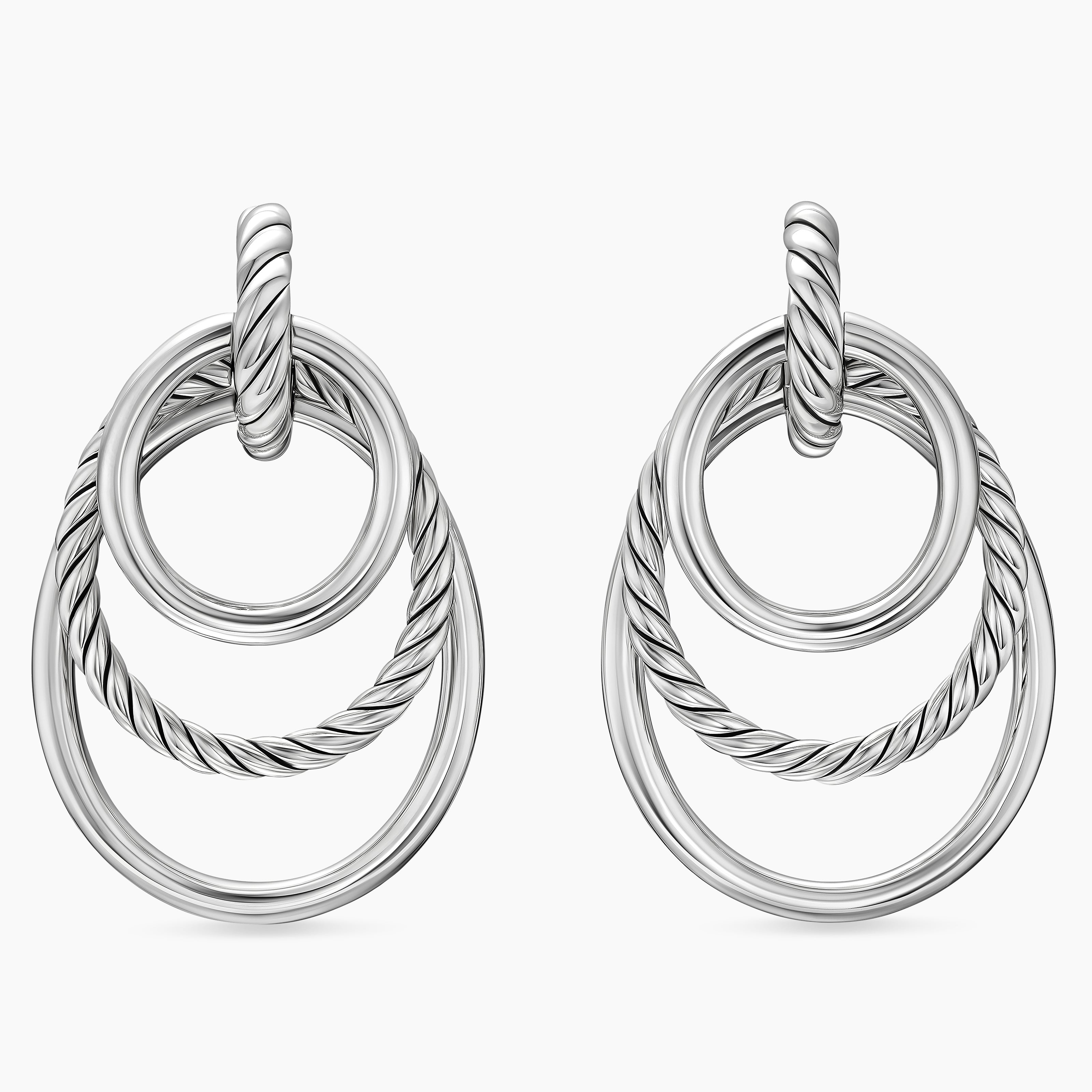Womens DY Mercer&reg; Bold Triple Ring Drop Earrings in Sterling Silver, 48mm