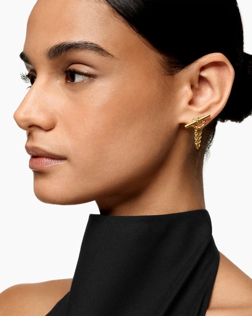 Womens DY Mercer® Bold Toggle Chain Stud Earrings in 18K Yellow Gold, 50.4mm